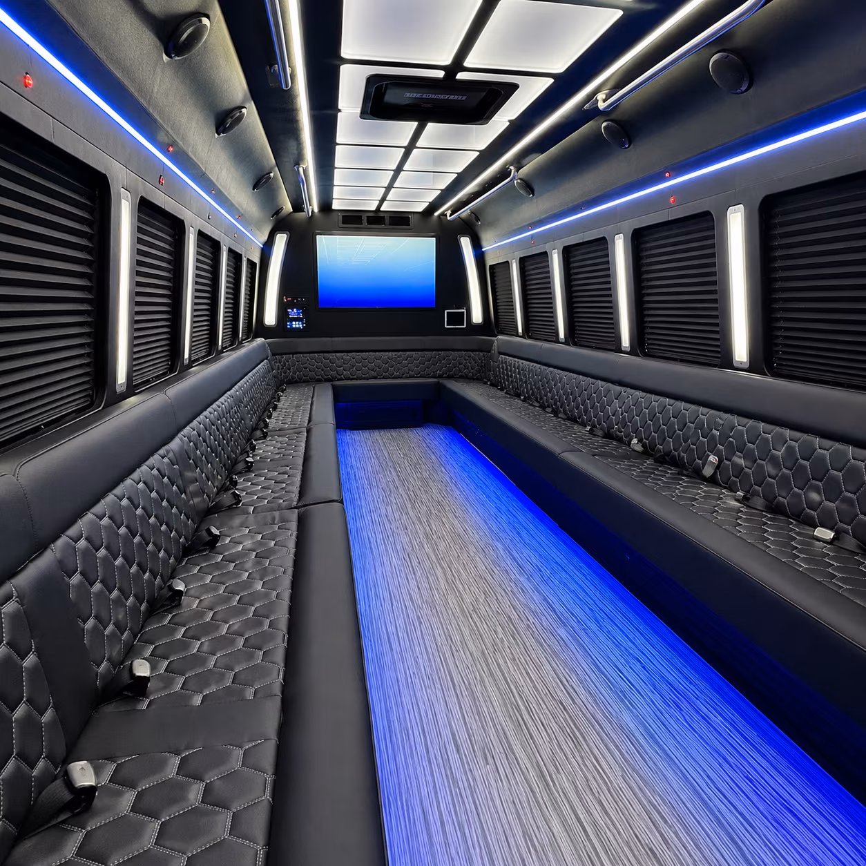 tyler 50 passenger party bus inside